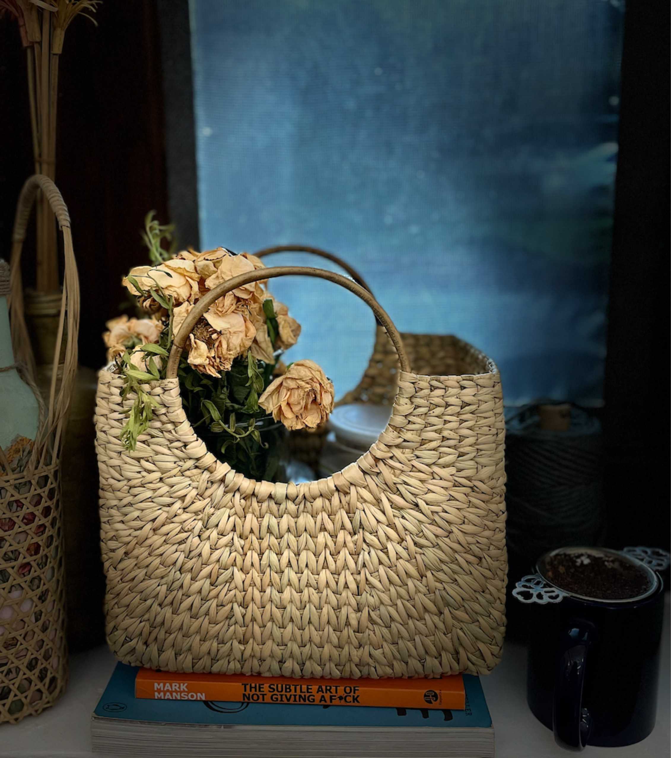 Handcrafted Organisket (organiser basket) with cane handles