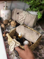 Load image into Gallery viewer, Macrame Spa Tray with handles - self care basket. (Made to order)
