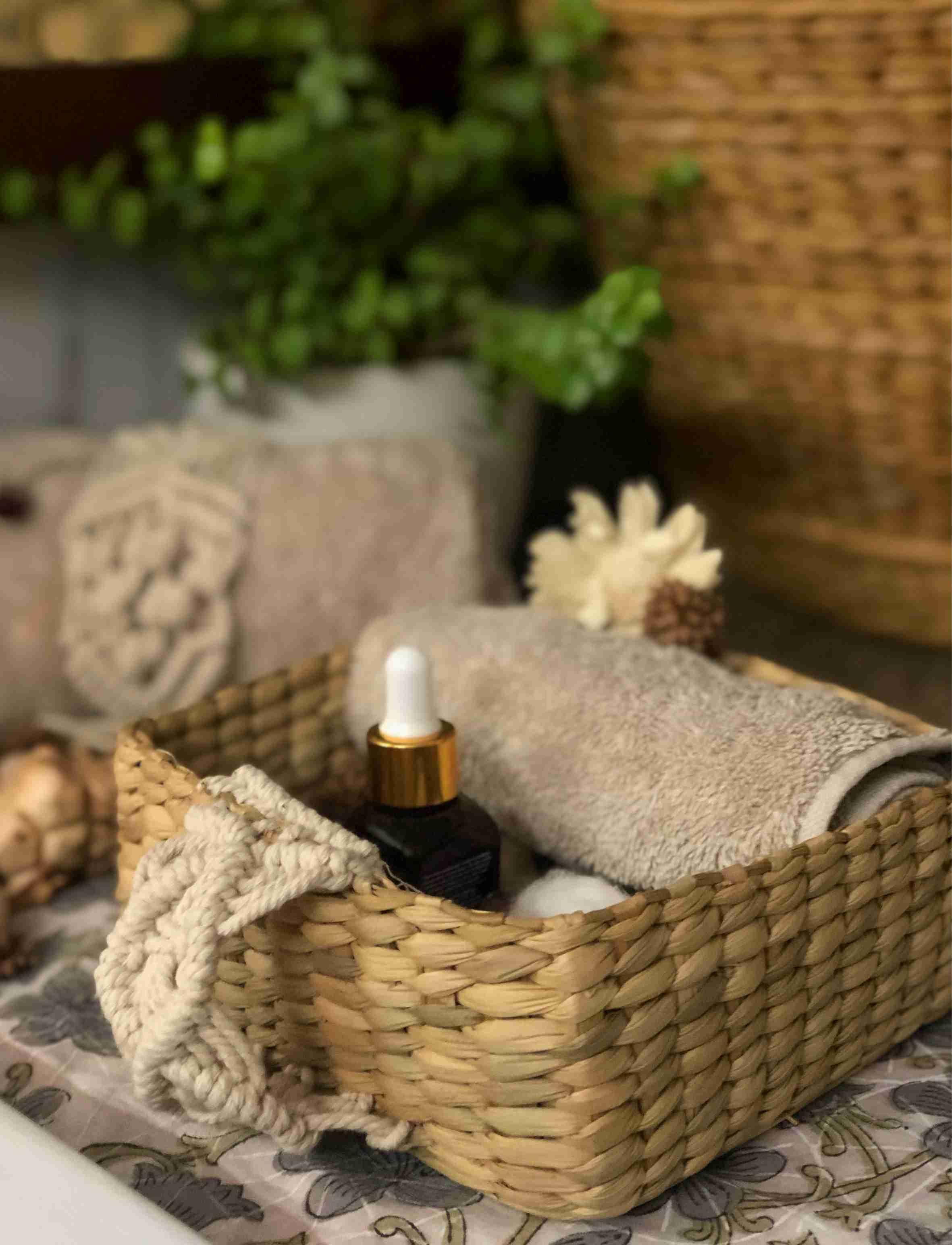 Macrame Spa Tray with handles - self care basket. (Made to order)
