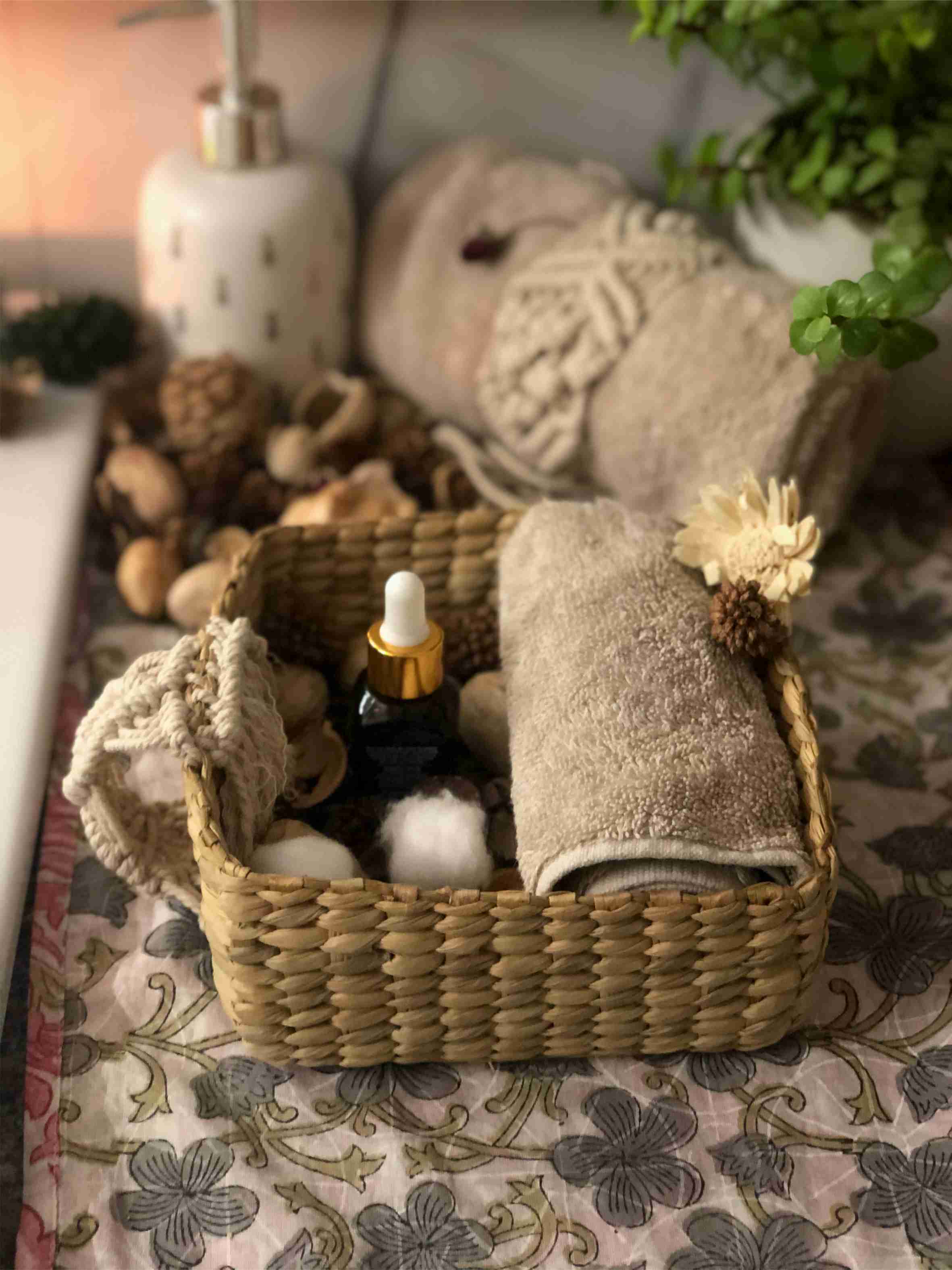 Macrame Spa Tray with handles - self care basket. (Made to order)